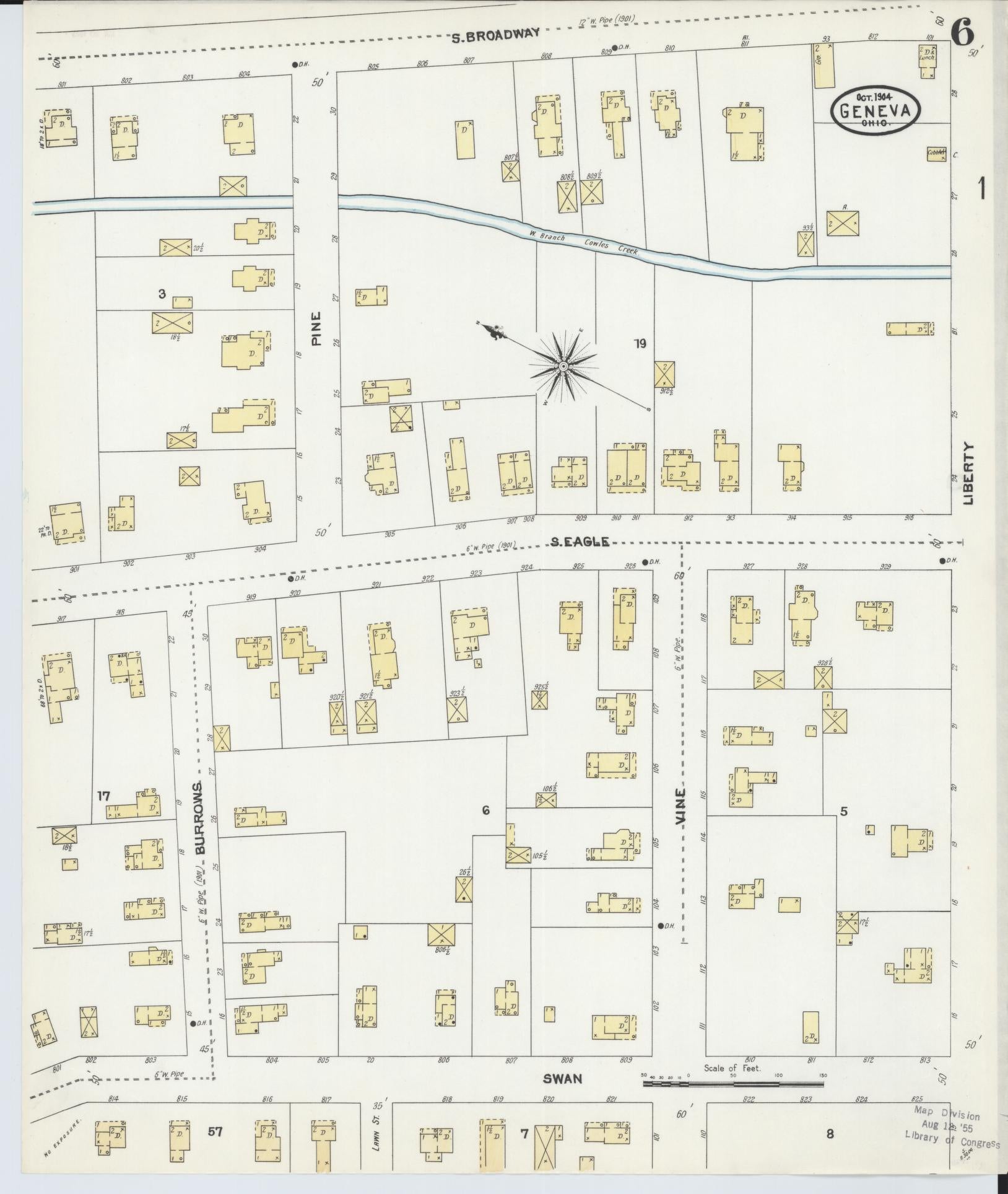 Sanborn Fire Insurance Map from Geneva, Ashtabula County, Ohio (1904), Sheet #0006 - Historic Sanborn Fire Insurance Map Print, vintage old map wall art, antique decor, genealogy gift, Ohio Ohio map