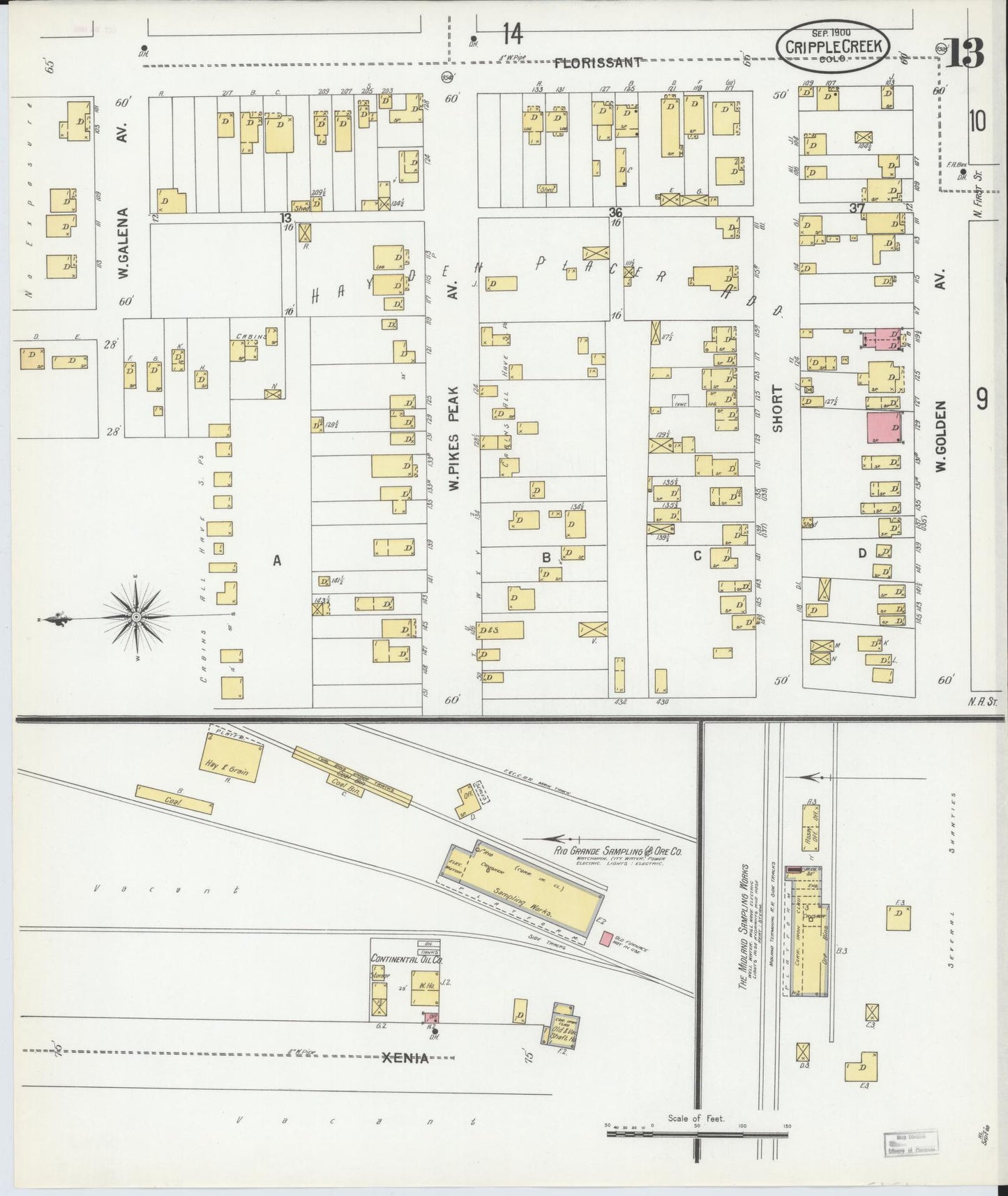 Sanborn Fire Insurance Map from Cripple Creek, Teller County, Colorado (1900), Sheet #0013 - Complete Map Set gallery image, historic Sanborn map, vintage wall art, Colorado Colorado