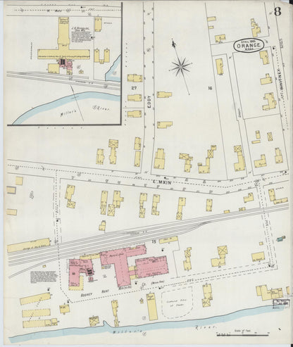 Sanborn Fire Insurance Map from Orange, Franklin County, Massachusetts (1895), Sheet #0008 - Historic Sanborn Fire Insurance Map Print, vintage old map wall art, antique decor, genealogy gift, Massachusetts Massachusetts map