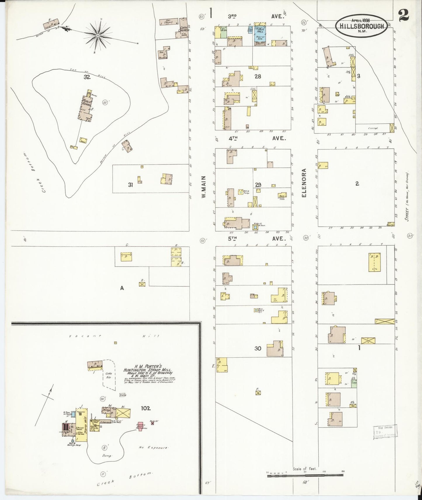 Sanborn Fire Insurance Map from Hillsboro, Sierra County, New Mexico (1898), Sheet #0002 - Historic Sanborn Fire Insurance Map Print, vintage old map wall art, antique decor, genealogy gift, New Mexico New Mexico map