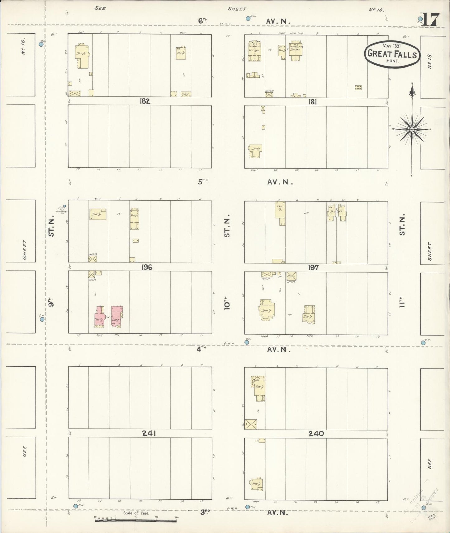 Sanborn Fire Insurance Map from Great Falls, Cascade County, Montana (1891), Sheet #0017 - Complete Map Set gallery image, historic Sanborn map, vintage wall art, Montana Montana