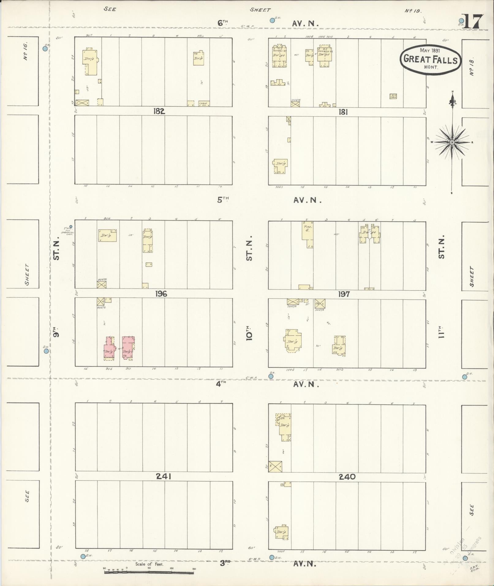 Sanborn Fire Insurance Map from Great Falls, Cascade County, Montana (1891), Sheet #0017 - Complete Map Set gallery image, historic Sanborn map, vintage wall art, Montana Montana