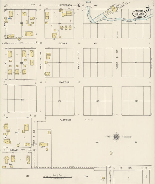 Sanborn Fire Insurance Map from Camas, Clark County, Washington (1922), Sheet #0005 - Historic Sanborn Fire Insurance Map Print, vintage old map wall art, antique decor, genealogy gift, Washington Washington map