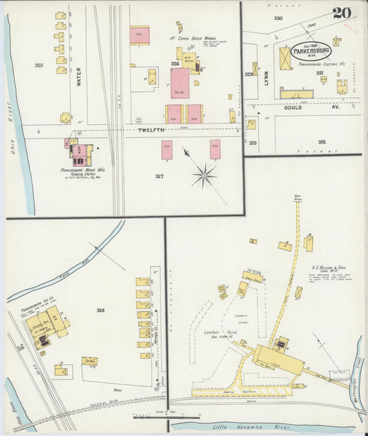 Sanborn Fire Insurance Map from Parkersburg, Wood County, West Virginia (1898), Sheet #0020 - Historic Sanborn Fire Insurance Map Print, vintage old map wall art, antique decor, genealogy gift, West Virginia West Virginia map