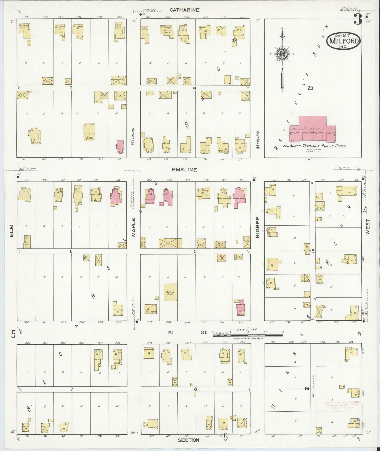 Sanborn Fire Insurance Map from Milford, Kosciusko County, Indiana (1917), Sheet #0003 - Historic Sanborn Fire Insurance Map Print, vintage old map wall art, antique decor, genealogy gift, Indiana Indiana map