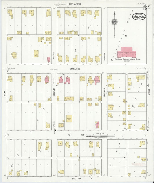 Sanborn Fire Insurance Map from Milford, Kosciusko County, Indiana (1917), Sheet #0003 - Historic Sanborn Fire Insurance Map Print, vintage old map wall art, antique decor, genealogy gift, Indiana Indiana map