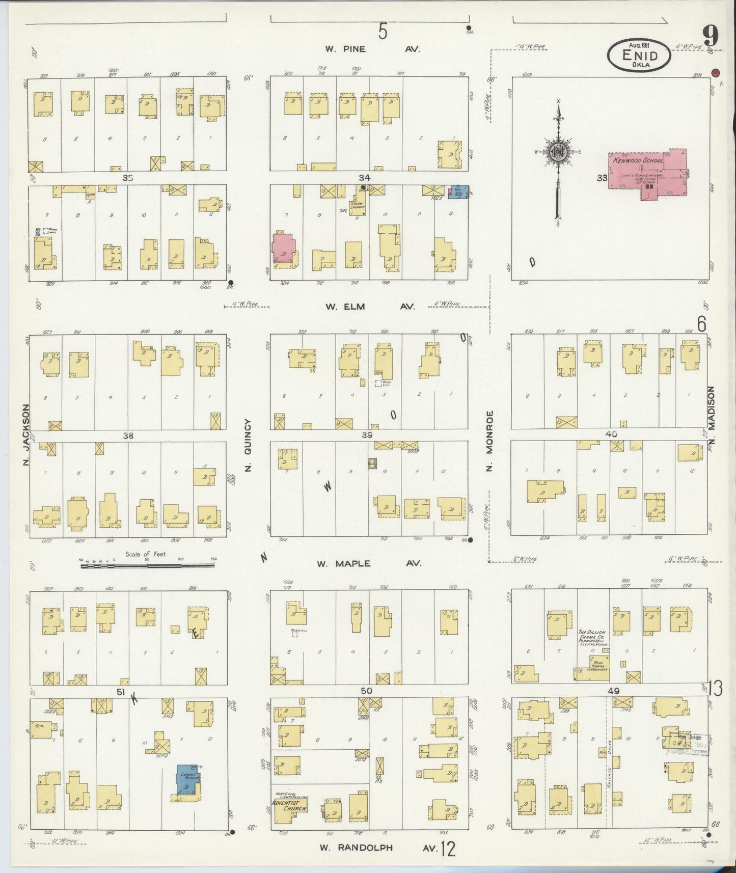 Sanborn Fire Insurance Map from Enid, Garfield County, Oklahoma (1911), Sheet #0009 - Complete Map Set gallery image, historic Sanborn map, vintage wall art, Oklahoma Oklahoma