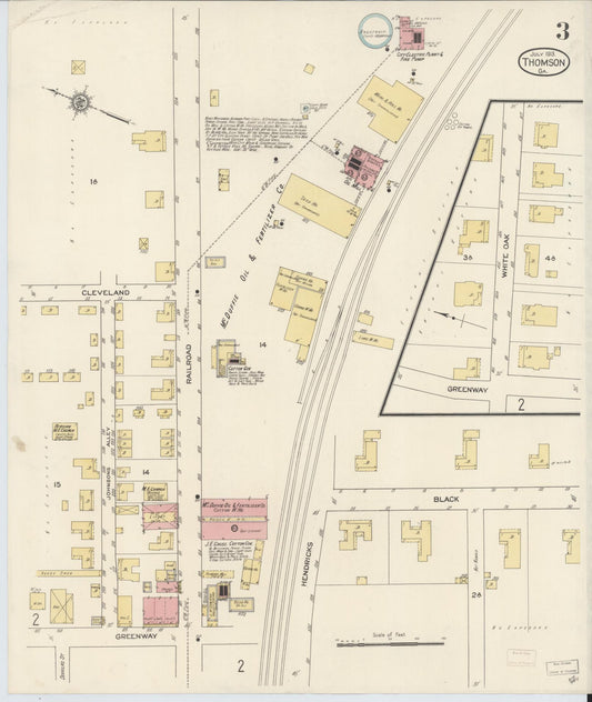 Sanborn Fire Insurance Map from Thomson, McDuffie County, Georgia (1913), Sheet #0003 - Historic Sanborn Fire Insurance Map Print, vintage old map wall art, antique decor, genealogy gift, Georgia Georgia map
