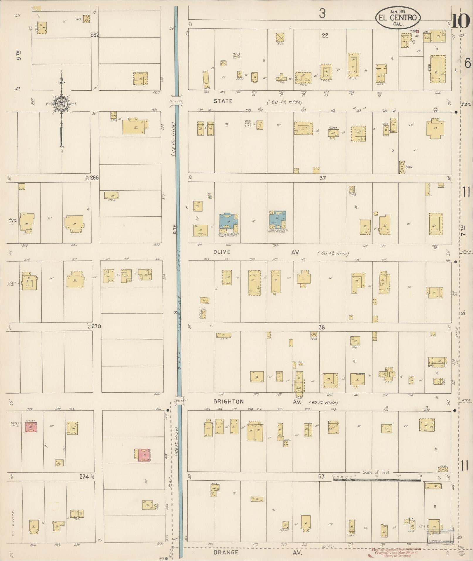 Sanborn Fire Insurance Map from El Centro, Imperial County, California (1914), Sheet #0010 - Historic Sanborn Fire Insurance Map Print, vintage old map wall art, antique decor, genealogy gift, California California map