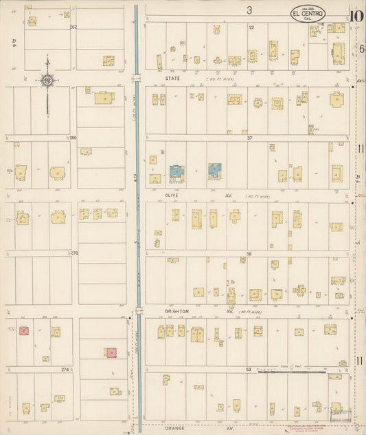 Sanborn Fire Insurance Map from El Centro, Imperial County, California (1914), Sheet #0010 - Historic Sanborn Fire Insurance Map Print, vintage old map wall art, antique decor, genealogy gift, California California map