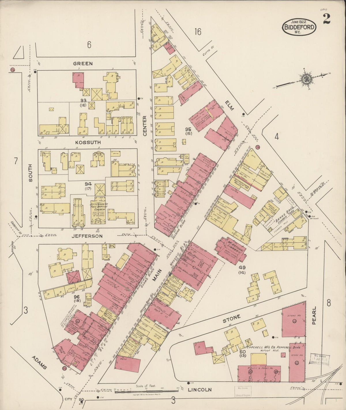 Sanborn Fire Insurance Map from Biddeford, York County, Maine (1922), Sheet #0002 - Complete Map Set gallery image, historic Sanborn map, vintage wall art, Maine Maine