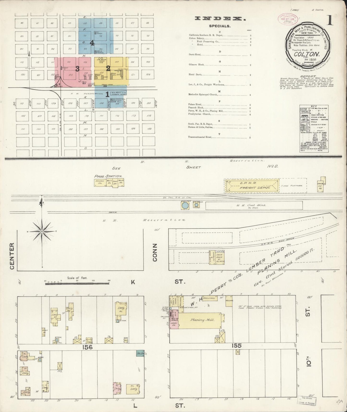 Sanborn Fire Insurance Map from Colton, San Bernardino County, California (1888), Sheet #0001 - Complete Map Set gallery image, historic Sanborn map, vintage wall art, California California