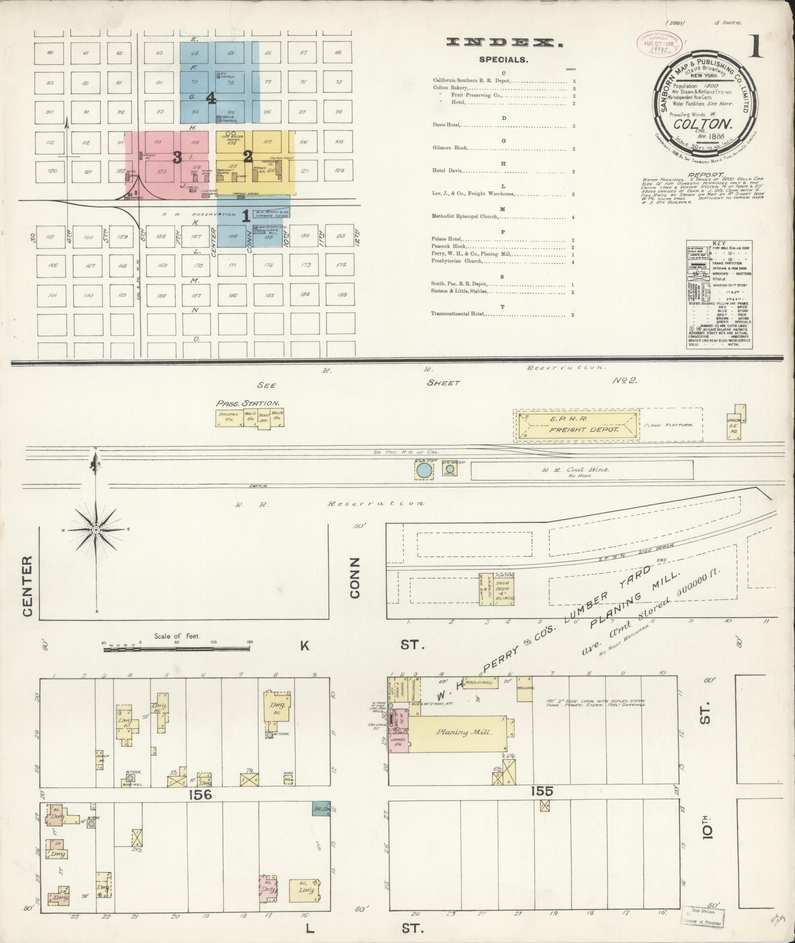 Sanborn Fire Insurance Map from Colton, San Bernardino County, California (1888), Sheet #0001 - Complete Map Set gallery image, historic Sanborn map, vintage wall art, California California