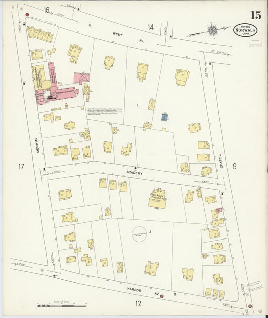 Sanborn Fire Insurance Map from Norwalk, Fairfield County, Connecticut (1912), Sheet #0015 - Historic Sanborn Fire Insurance Map Print, vintage old map wall art, antique decor, genealogy gift, Connecticut Connecticut map