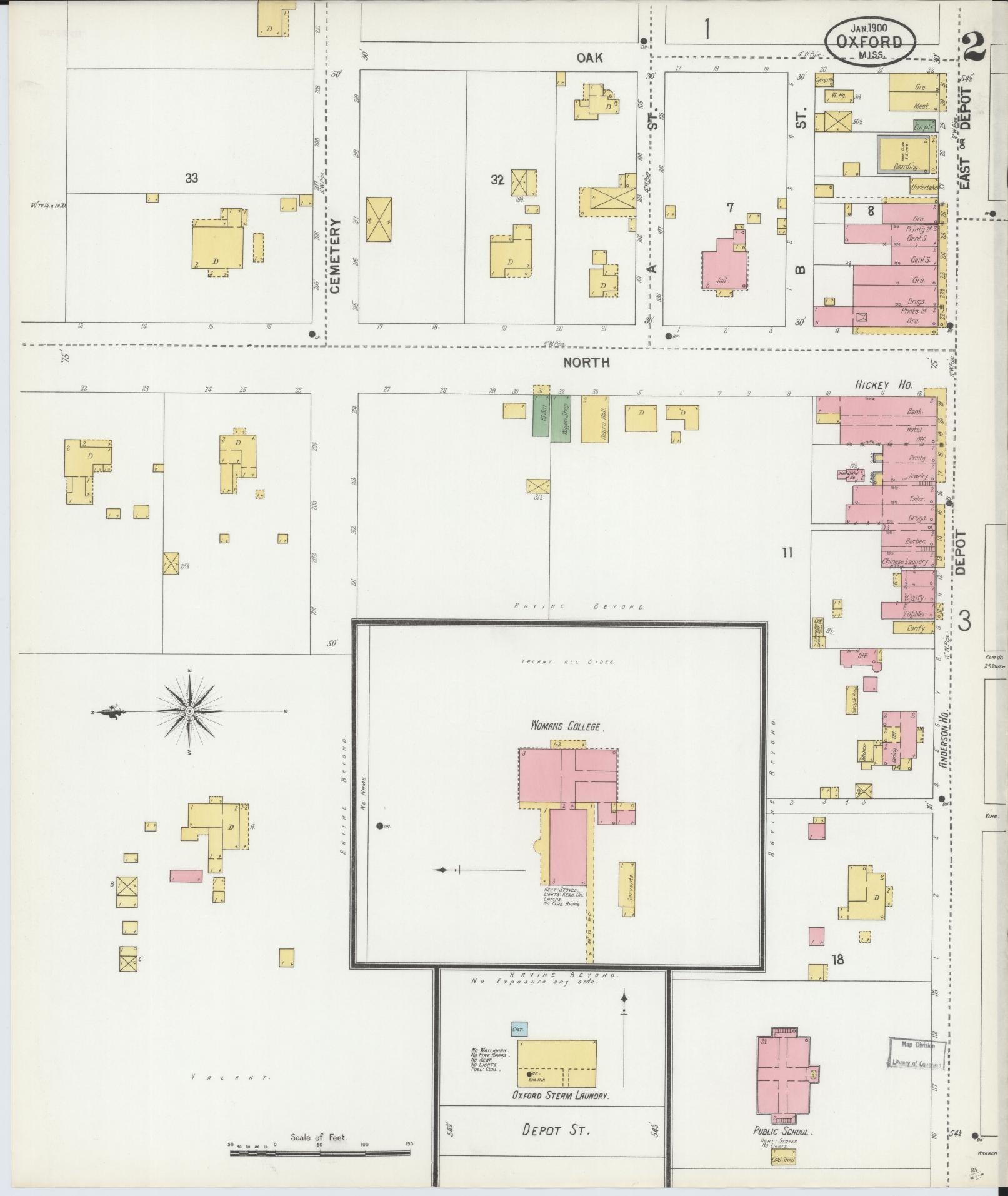 Sanborn Fire Insurance Map from Oxford, Lafayette County, Mississippi (1900), Sheet #0002 - Complete Map Set gallery image, historic Sanborn map, vintage wall art, Mississippi Mississippi