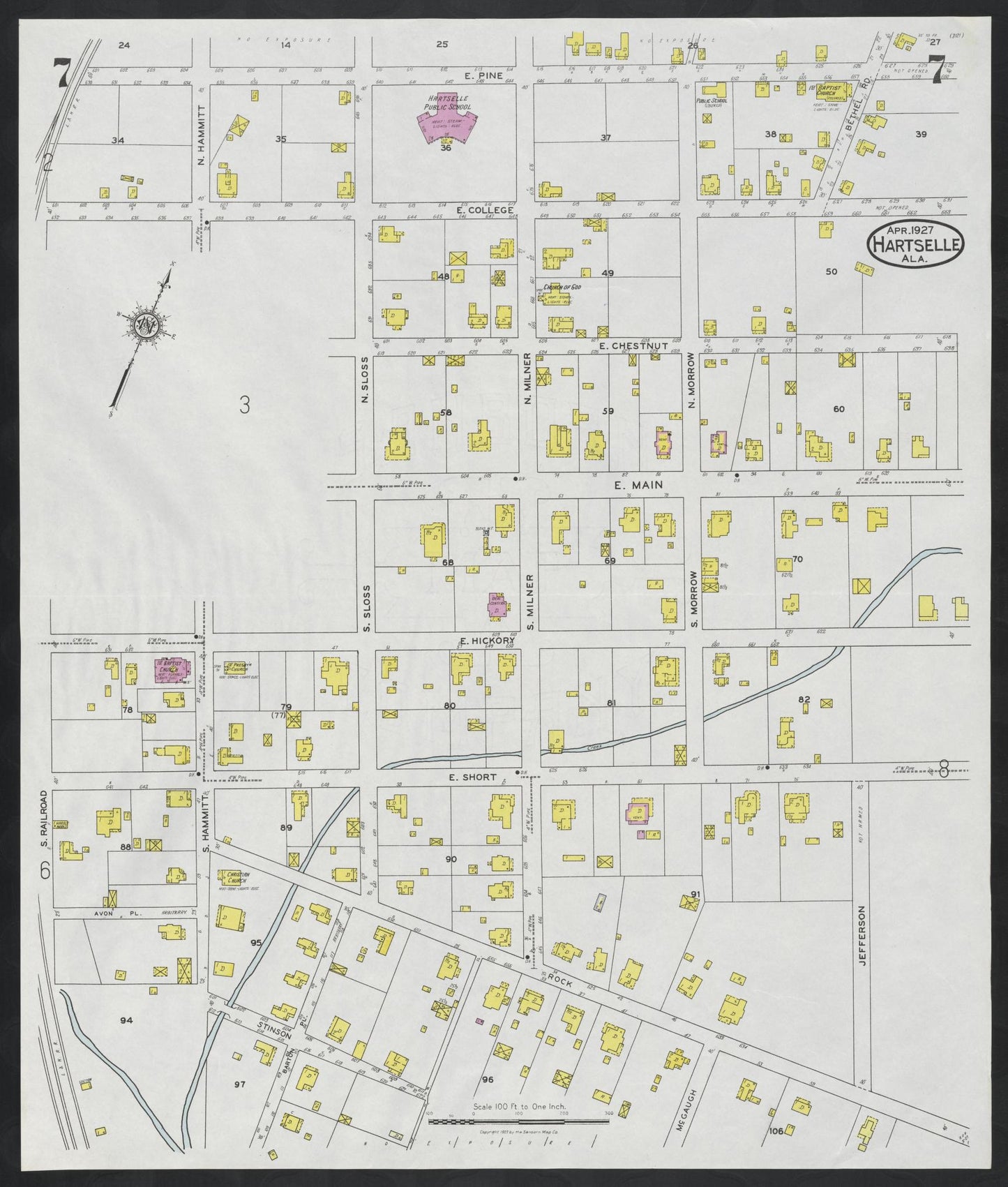 Sanborn Fire Insurance Map from Hartselle, Morgan County, Alabama (1927), Sheet #0007 - Complete Map Set gallery image, historic Sanborn map, vintage wall art, Alabama Alabama