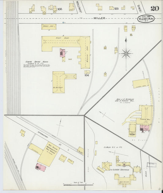 Sanborn Fire Insurance Map from Elmira, Chemung County, New York (1892), Sheet #0020 - Historic Sanborn Fire Insurance Map Print, vintage old map wall art, antique decor, genealogy gift, New York New York map