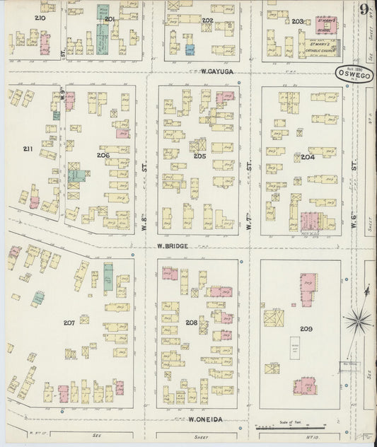 Sanborn Fire Insurance Map from Oswego, Oswego County, New York (1890), Sheet #0009 - Historic Sanborn Fire Insurance Map Print, vintage old map wall art, antique decor, genealogy gift, New York New York map
