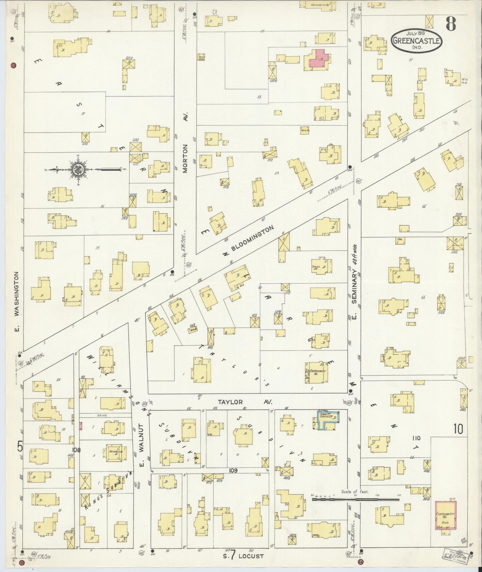 Sanborn Fire Insurance Map from Greencastle, Putnam County, Indiana (1913), Sheet #0008 - Complete Map Set gallery image, historic Sanborn map, vintage wall art, Indiana Indiana