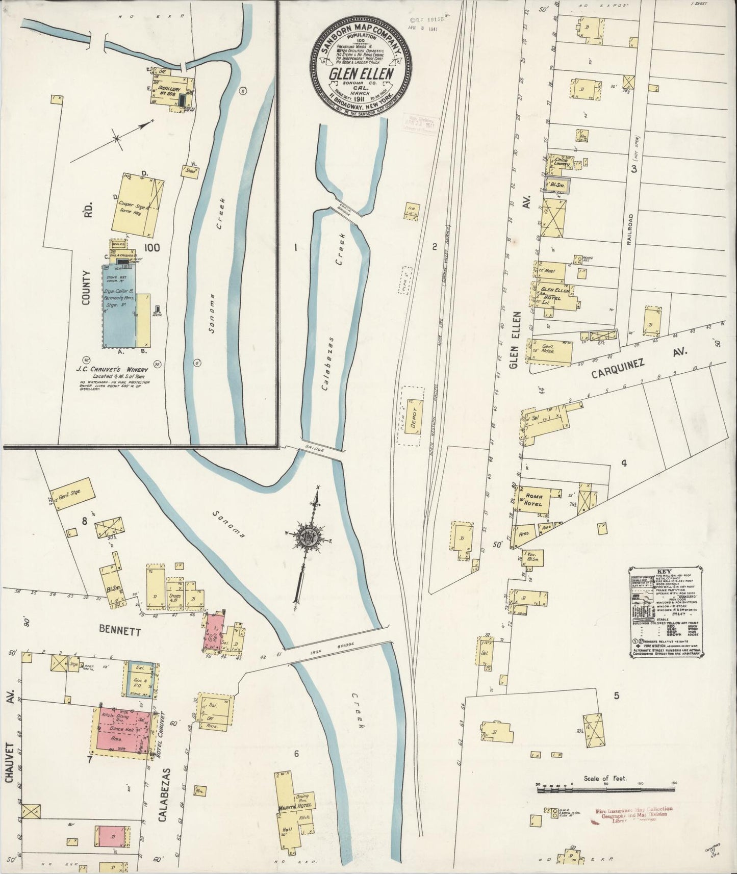 Sanborn Fire Insurance Map from Glen Ellen, Sonoma County, California (1911), Sheet #0001 - Historic Sanborn Fire Insurance Map Print, vintage old map wall art, antique decor, genealogy gift, California California map