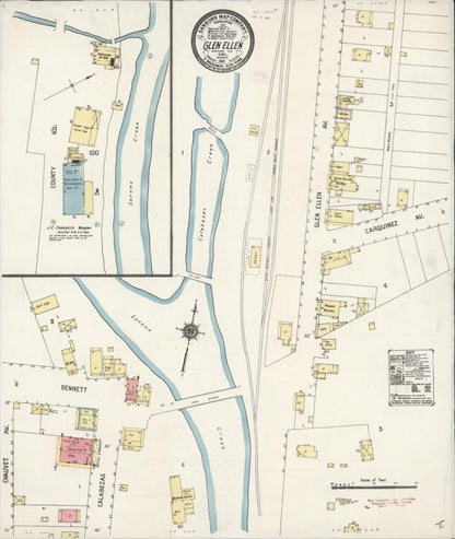 Sanborn Fire Insurance Map from Glen Ellen, Sonoma County, California (1911), Sheet #0001 - Historic Sanborn Fire Insurance Map Print, vintage old map wall art, antique decor, genealogy gift, California California map