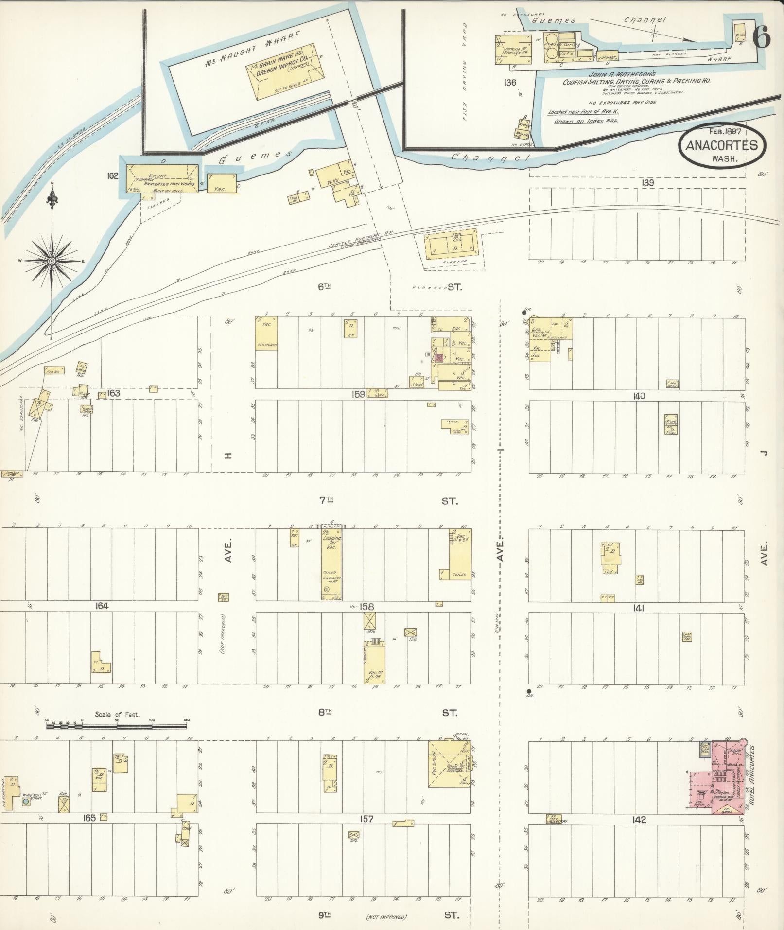Sanborn Fire Insurance Map from Anacortes, Skagit County, Washington (1897), Sheet #0006 - Historic Sanborn Fire Insurance Map Print, vintage old map wall art, antique decor, genealogy gift, Washington Washington map