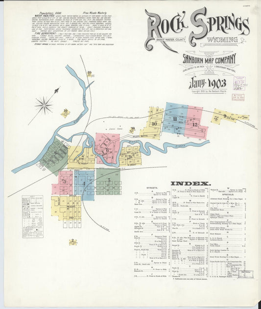 Sanborn Fire Insurance Map from Rock Springs, Sweetwater County, Wyoming (1903), Sheet #0001 - Historic Sanborn Fire Insurance Map Print, vintage old map wall art, antique decor, genealogy gift, Wyoming Wyoming map