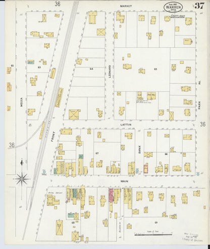 Sanborn Fire Insurance Map from Warren, Trumbull County, Ohio (1908), Sheet #0037 - Complete Map Set gallery image, historic Sanborn map, vintage wall art, Ohio Ohio