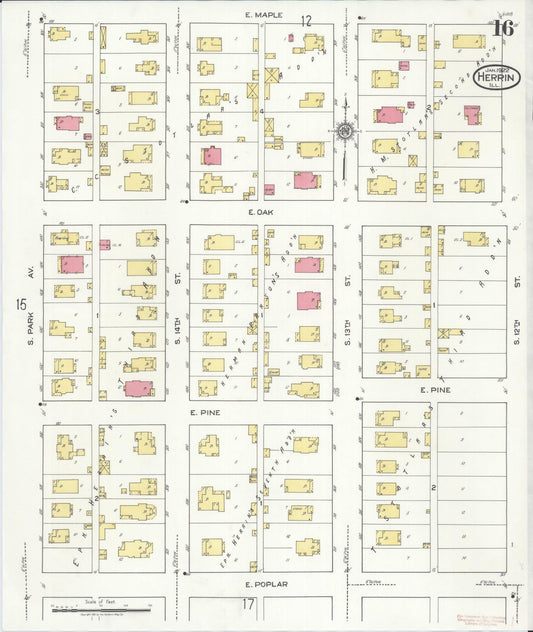 Sanborn Fire Insurance Map from Herrin, Williamson County, Illinois (1922), Sheet #0016 - Historic Sanborn Fire Insurance Map Print, vintage old map wall art, antique decor, genealogy gift, Illinois Illinois map