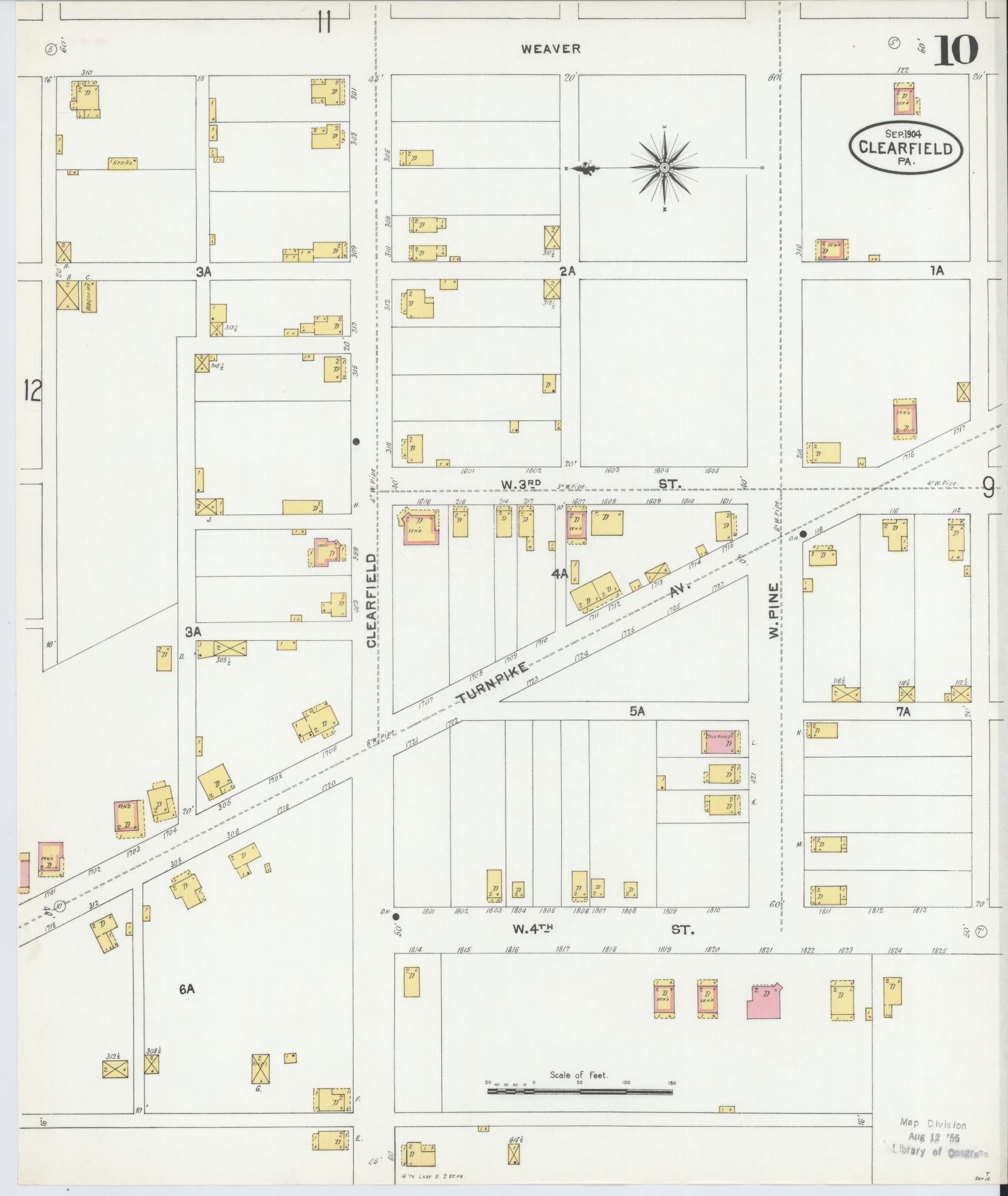 Sanborn Fire Insurance Map from Clearfield, Clearfield County, Pennsylvania (1904), Sheet #0010 - Historic Sanborn Fire Insurance Map Print, vintage old map wall art, antique decor, genealogy gift, Pennsylvania Pennsylvania map