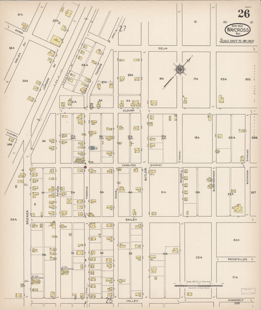 Sanborn Fire Insurance Map from Waycross, Ware County, Georgia (1922), Sheet #0026 - Historic Sanborn Fire Insurance Map Print, vintage old map wall art, antique decor, genealogy gift, Georgia Georgia map