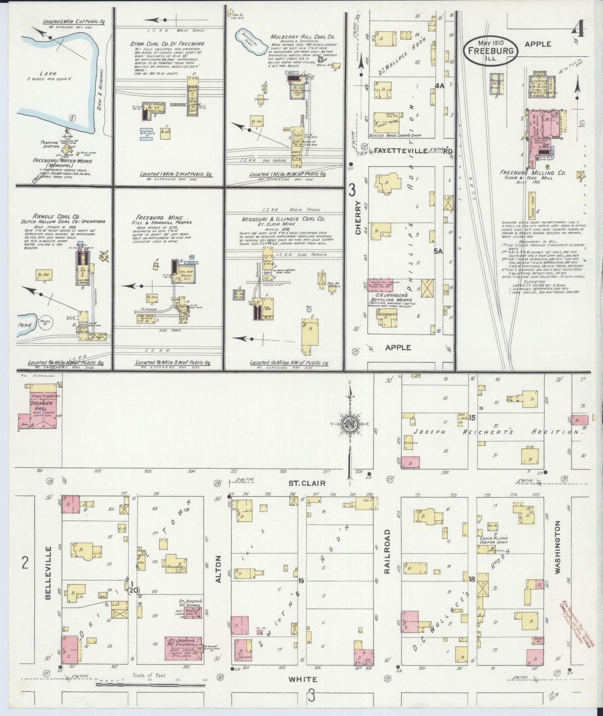 Sanborn Fire Insurance Map from Freeburg, Saint Clair County, Illinois (1910), Sheet #0004 - Historic Sanborn Fire Insurance Map Print, vintage old map wall art, antique decor, genealogy gift, Illinois Illinois map