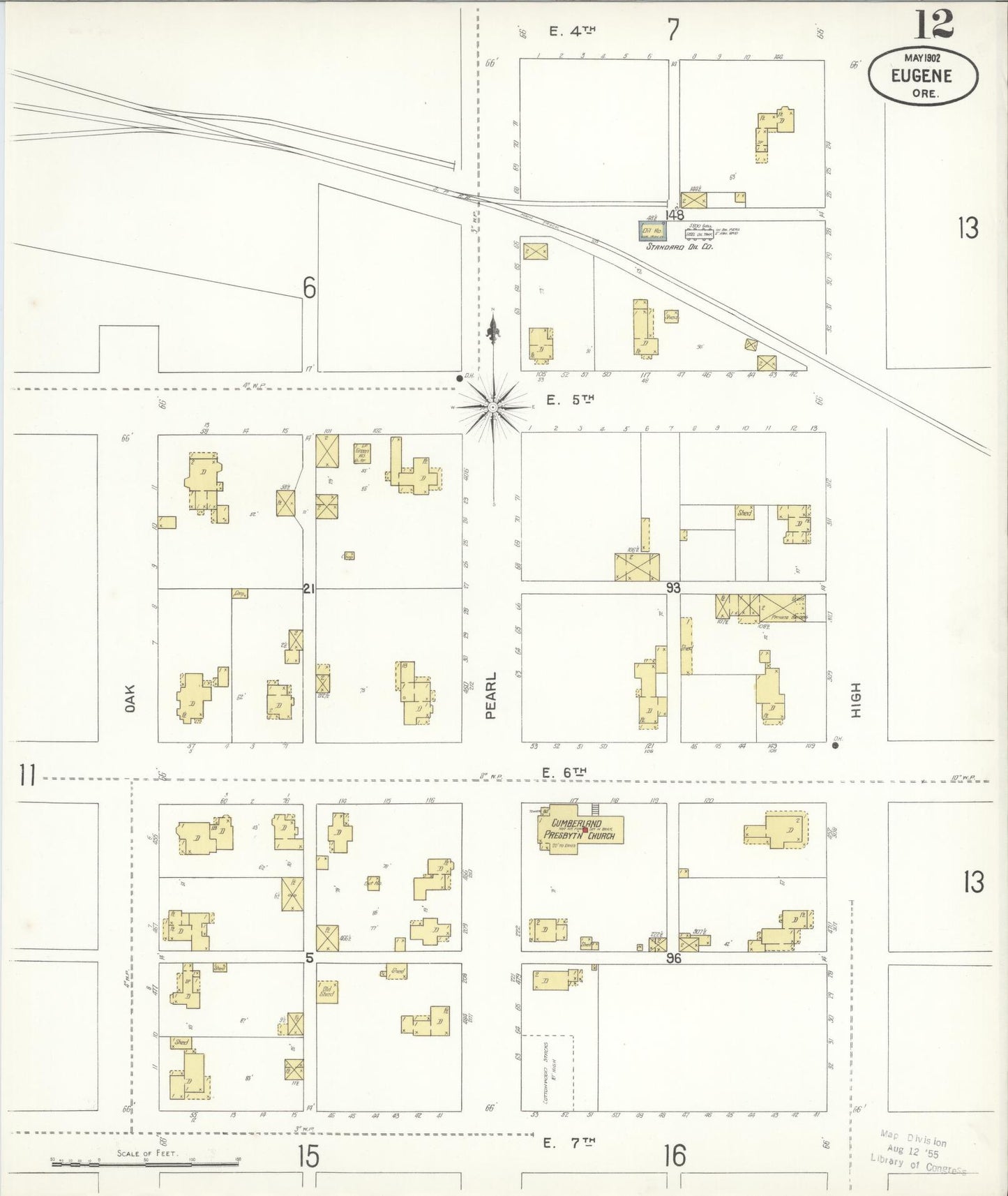 Sanborn Fire Insurance Map from Eugene, Lane County, Oregon (1902), Sheet #0012 - Historic Sanborn Fire Insurance Map Print, vintage old map wall art, antique decor, genealogy gift, Oregon Oregon map
