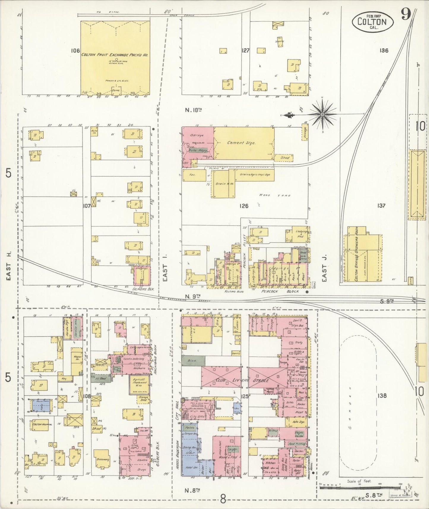 Sanborn Fire Insurance Map from Colton, San Bernardino County, California (1907), Sheet #0009 - Complete Map Set gallery image, historic Sanborn map, vintage wall art, California California