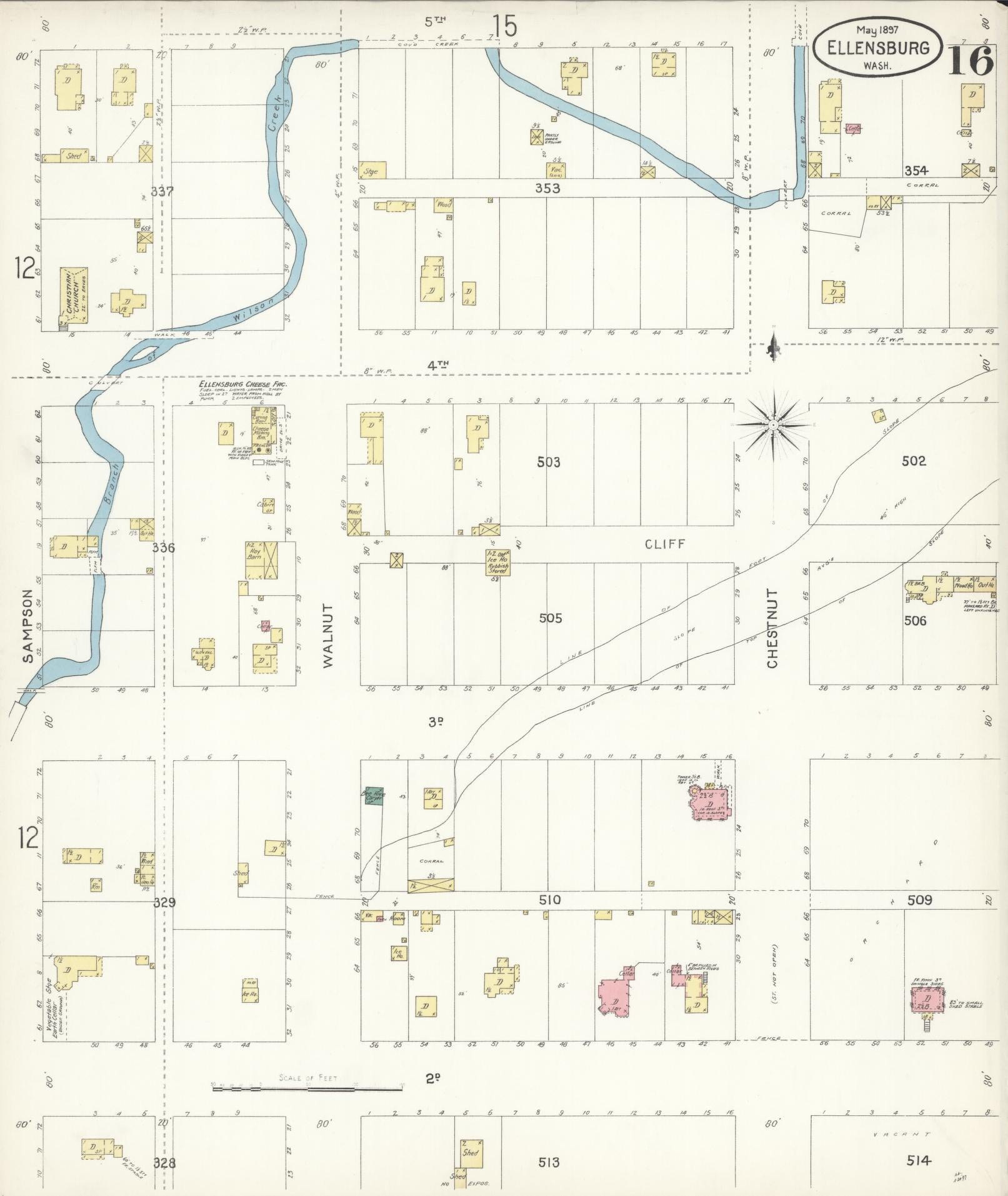 Sanborn Fire Insurance Map from Ellensburg, Kittitas County, Washington (1897), Sheet #0016 - Complete Map Set gallery image, historic Sanborn map, vintage wall art, Washington Washington