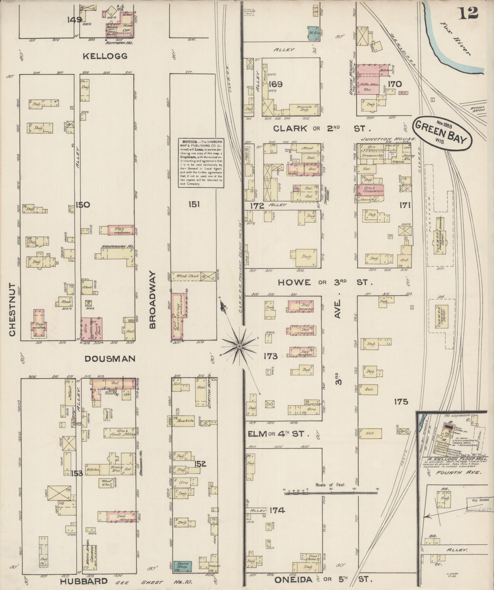 Sanborn Fire Insurance Map from Green Bay, Brown County, Wisconsin (1883), Sheet #0012 - Complete Map Set gallery image, historic Sanborn map, vintage wall art, Wisconsin Wisconsin