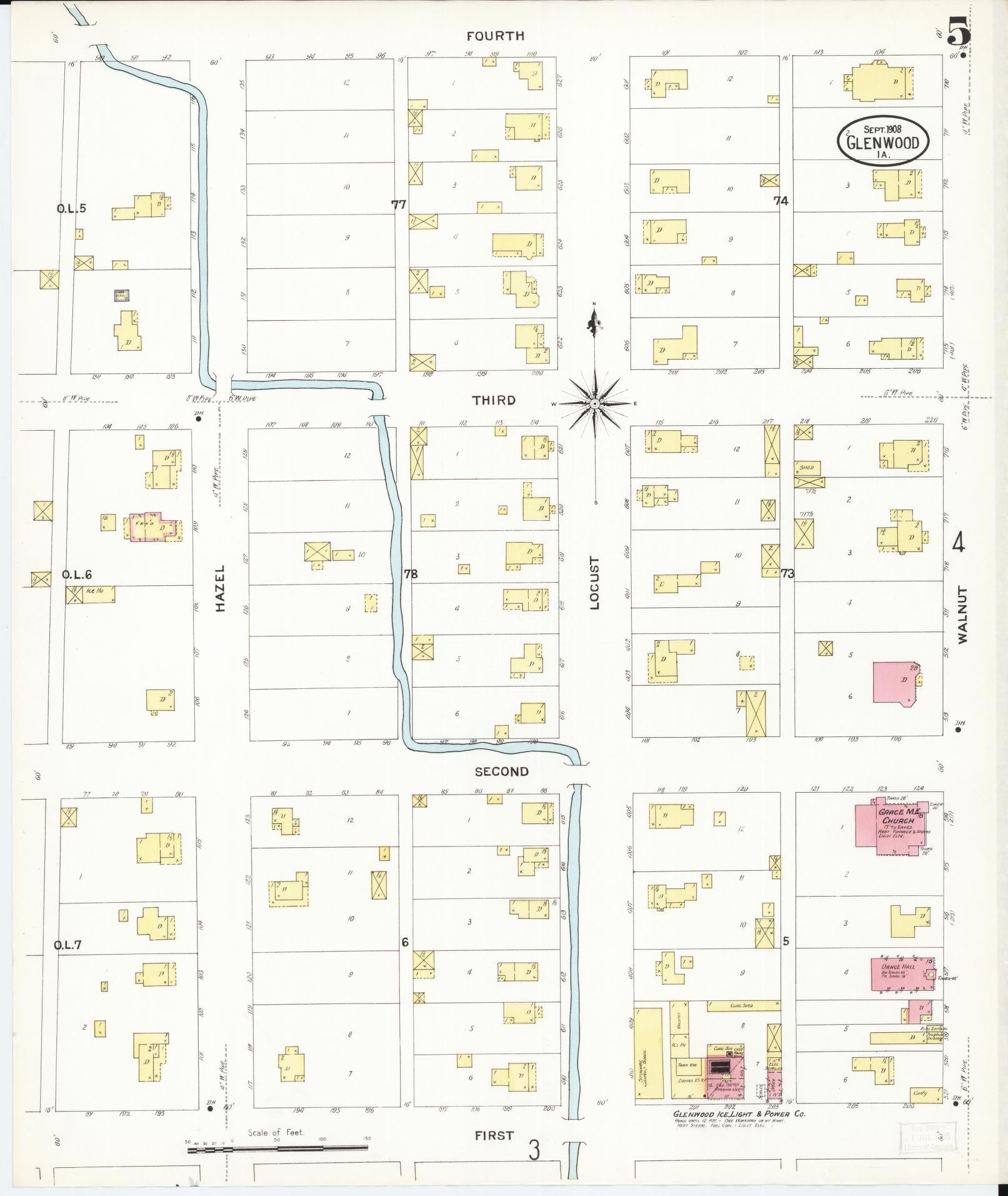 Sanborn Fire Insurance Map from Glenwood, Mills County, Iowa (1908), Sheet #0005 - Historic Sanborn Fire Insurance Map Print, vintage old map wall art