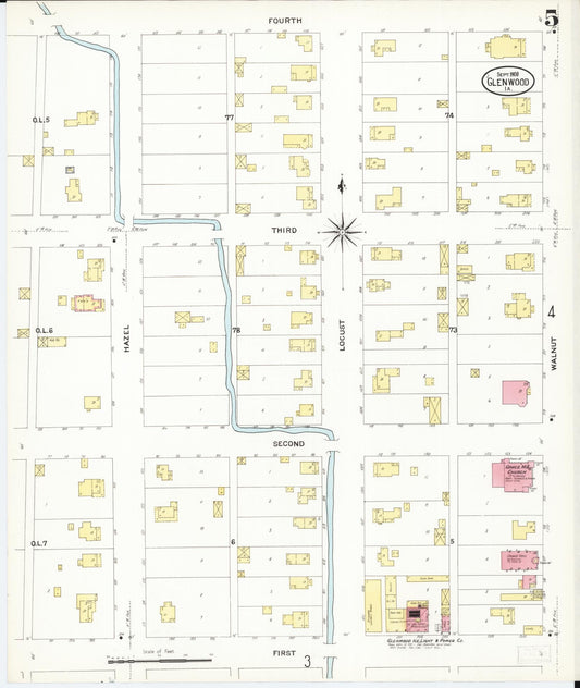Sanborn Fire Insurance Map from Glenwood, Mills County, Iowa (1908), Sheet #0005 - Historic Sanborn Fire Insurance Map Print, vintage old map wall art