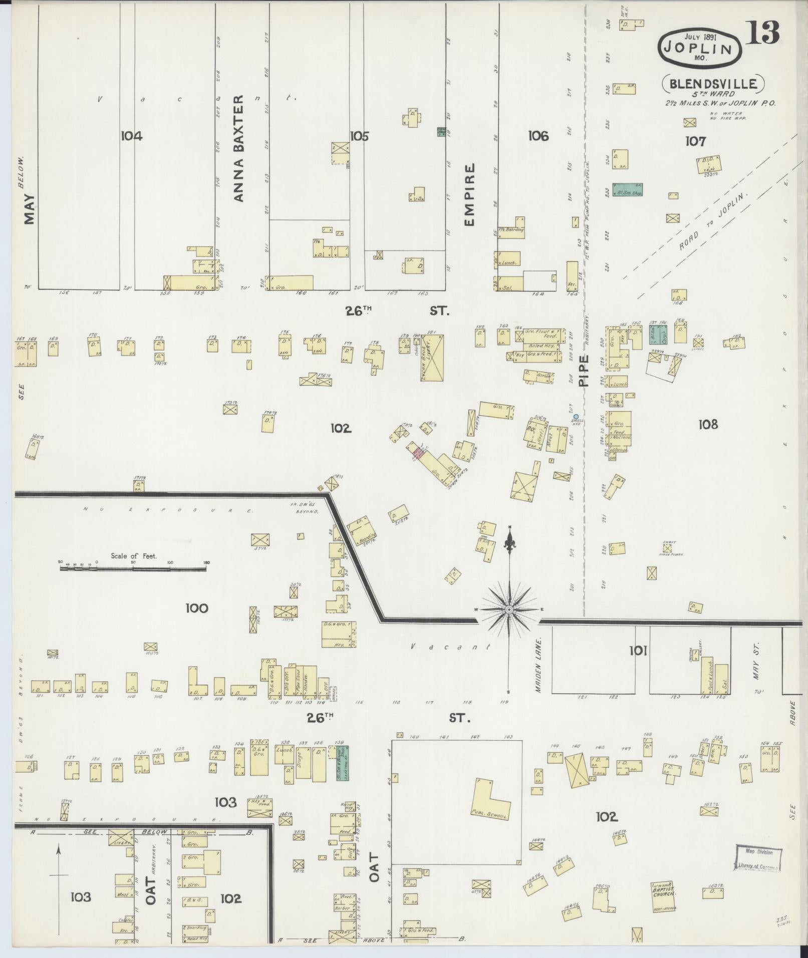 Sanborn Fire Insurance Map from Joplin, Jasper County, Missouri (1891), Sheet #0013 - Historic Sanborn Fire Insurance Map Print, vintage old map wall art, antique decor, genealogy gift, Missouri Missouri map