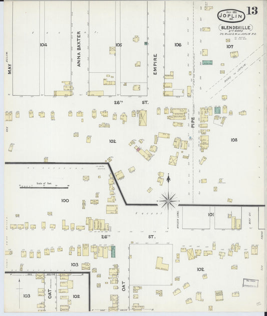 Sanborn Fire Insurance Map from Joplin, Jasper County, Missouri (1891), Sheet #0013 - Historic Sanborn Fire Insurance Map Print, vintage old map wall art, antique decor, genealogy gift, Missouri Missouri map