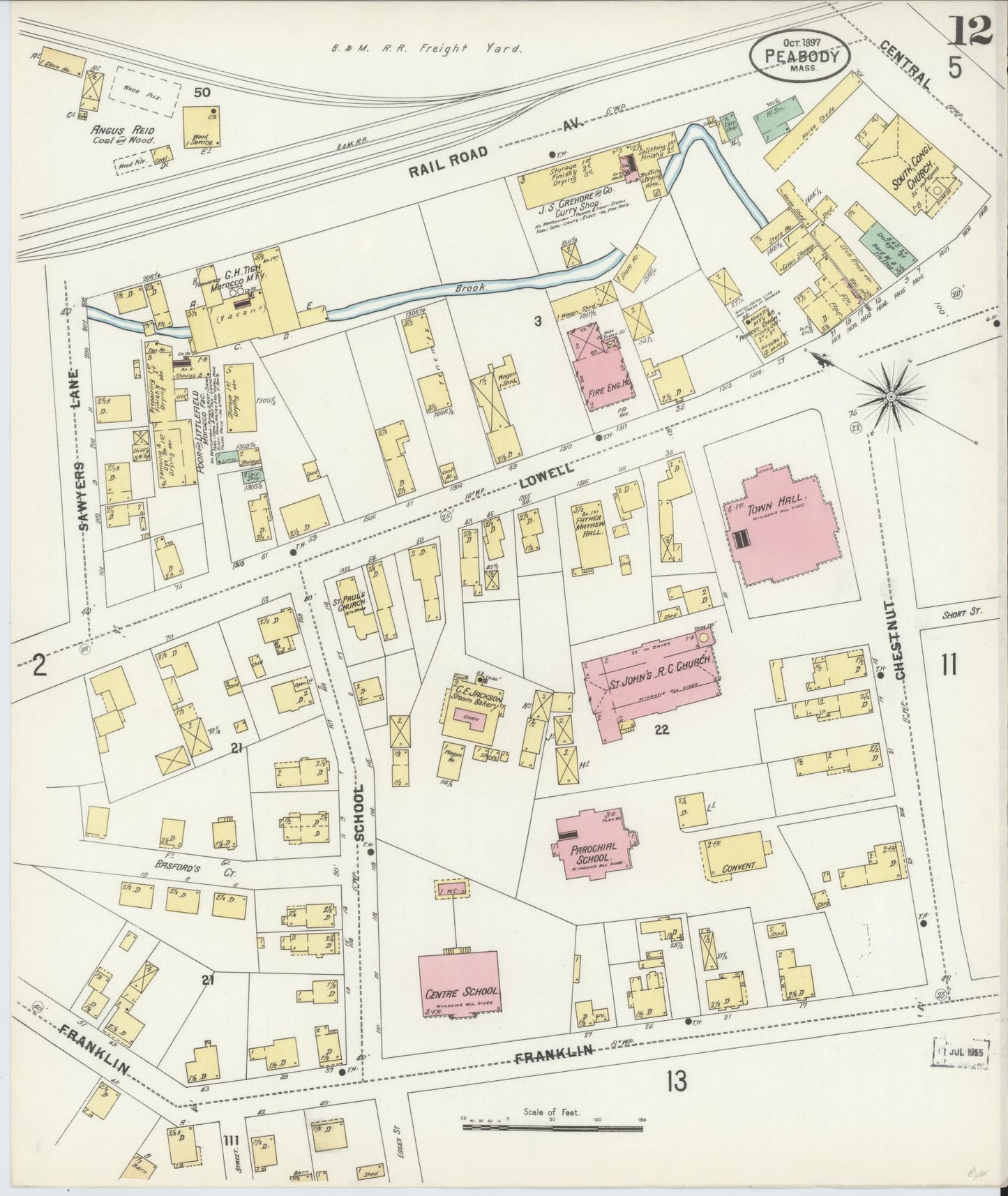 Sanborn Fire Insurance Map from Peabody, Essex County, Massachusetts (1897), Sheet #0012 - Complete Map Set gallery image, historic Sanborn map, vintage wall art, Massachusetts Massachusetts