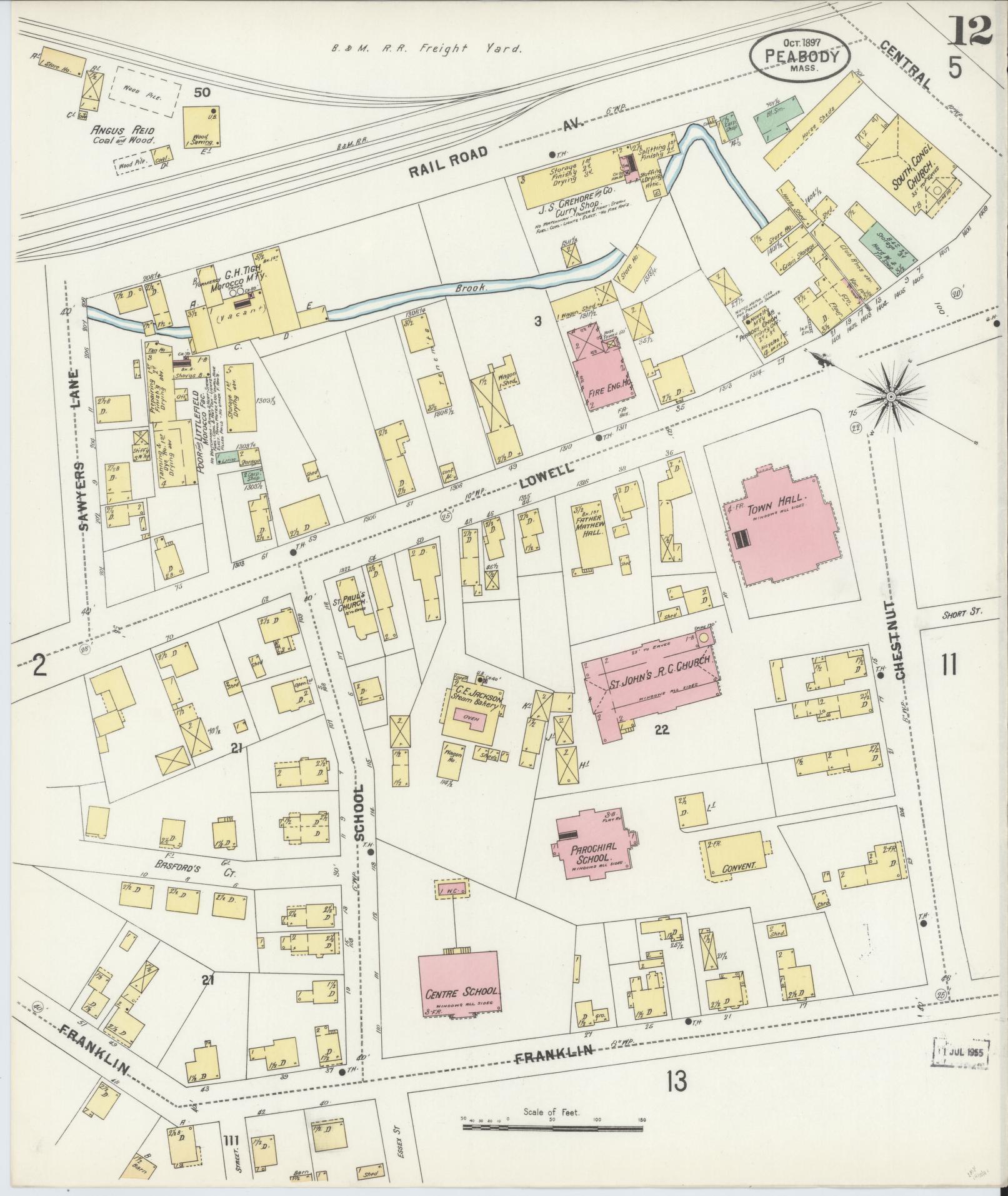 Sanborn Fire Insurance Map from Peabody, Essex County, Massachusetts (1897), Sheet #0012 - Complete Map Set gallery image, historic Sanborn map, vintage wall art, Massachusetts Massachusetts