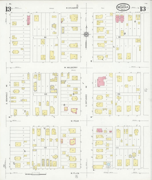 Sanborn Fire Insurance Map from Wewoka, Seminole County, Oklahoma (1930), Sheet #0013 - Historic Sanborn Fire Insurance Map Print, vintage old map wall art, antique decor, genealogy gift, Oklahoma Oklahoma map