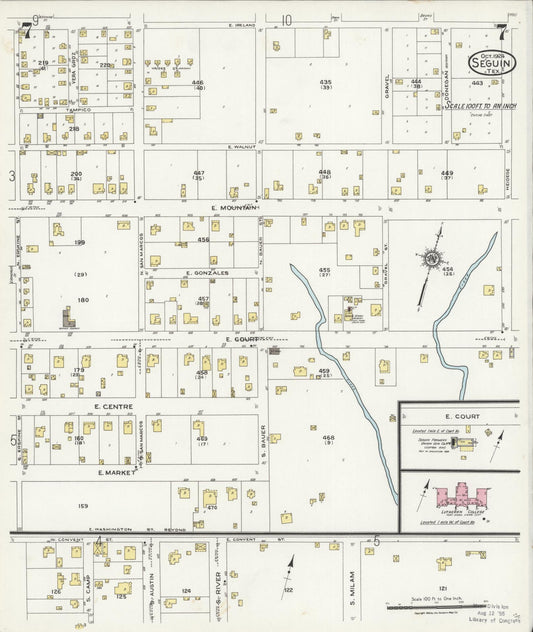 Sanborn Fire Insurance Map from Seguin, Guadalupe County, Texas (1924), Sheet #0007 - Historic Sanborn Fire Insurance Map Print, vintage old map wall art, antique decor, genealogy gift, Texas Texas map