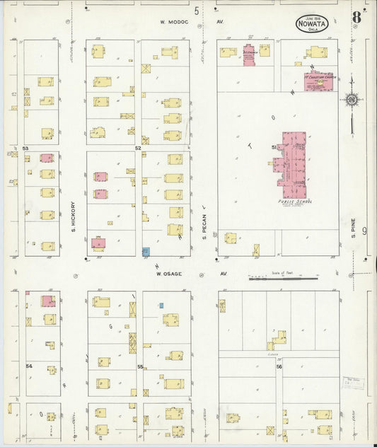 Sanborn Fire Insurance Map from Nowata, Nowata County, Oklahoma (1916), Sheet #0008 - Historic Sanborn Fire Insurance Map Print, vintage old map wall art, antique decor, genealogy gift, Oklahoma Oklahoma map