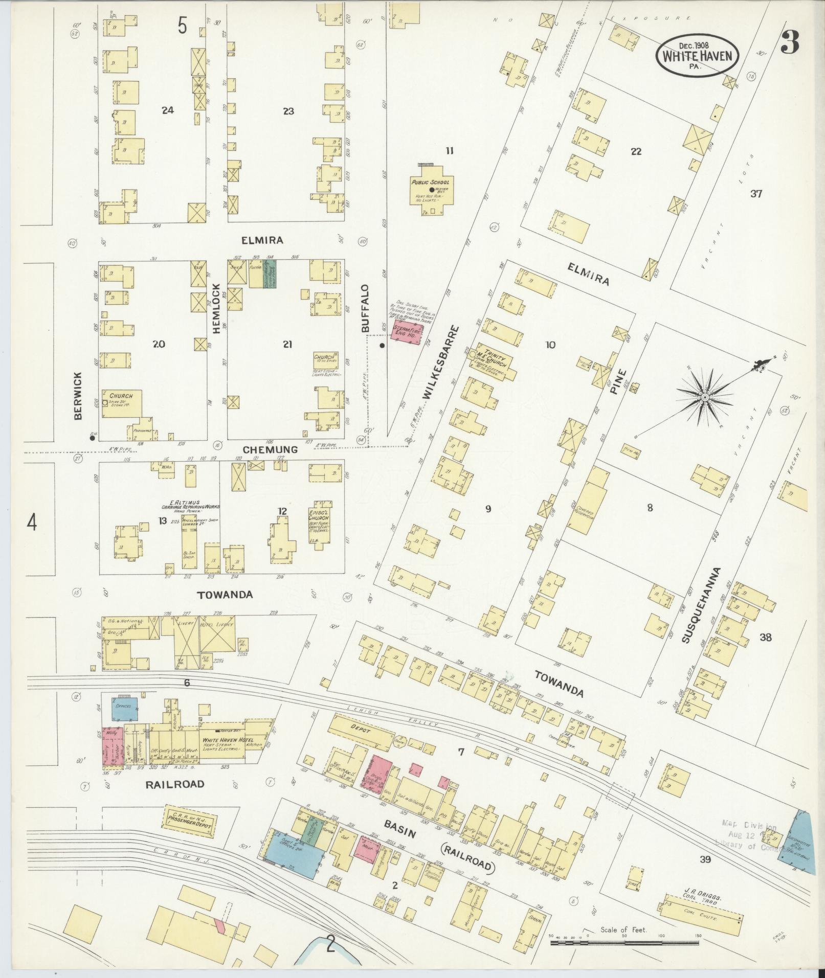 Sanborn Fire Insurance Map from White Haven, Luzerne County, Pennsylvania (1908), Sheet #0003 - Complete Map Set gallery image, historic Sanborn map, vintage wall art, Pennsylvania Pennsylvania