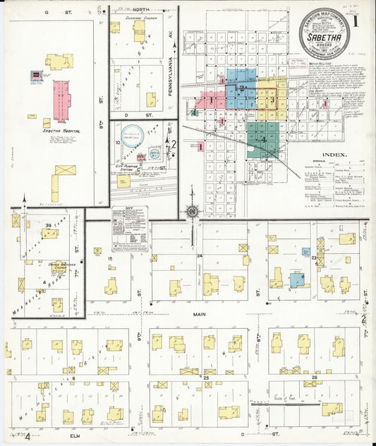 Sanborn Fire Insurance Map from Sabetha, Nemaha County, Kansas (1911), Sheet #0001 - Historic Sanborn Fire Insurance Map Print, vintage old map wall art, antique decor, genealogy gift, Kansas Kansas map