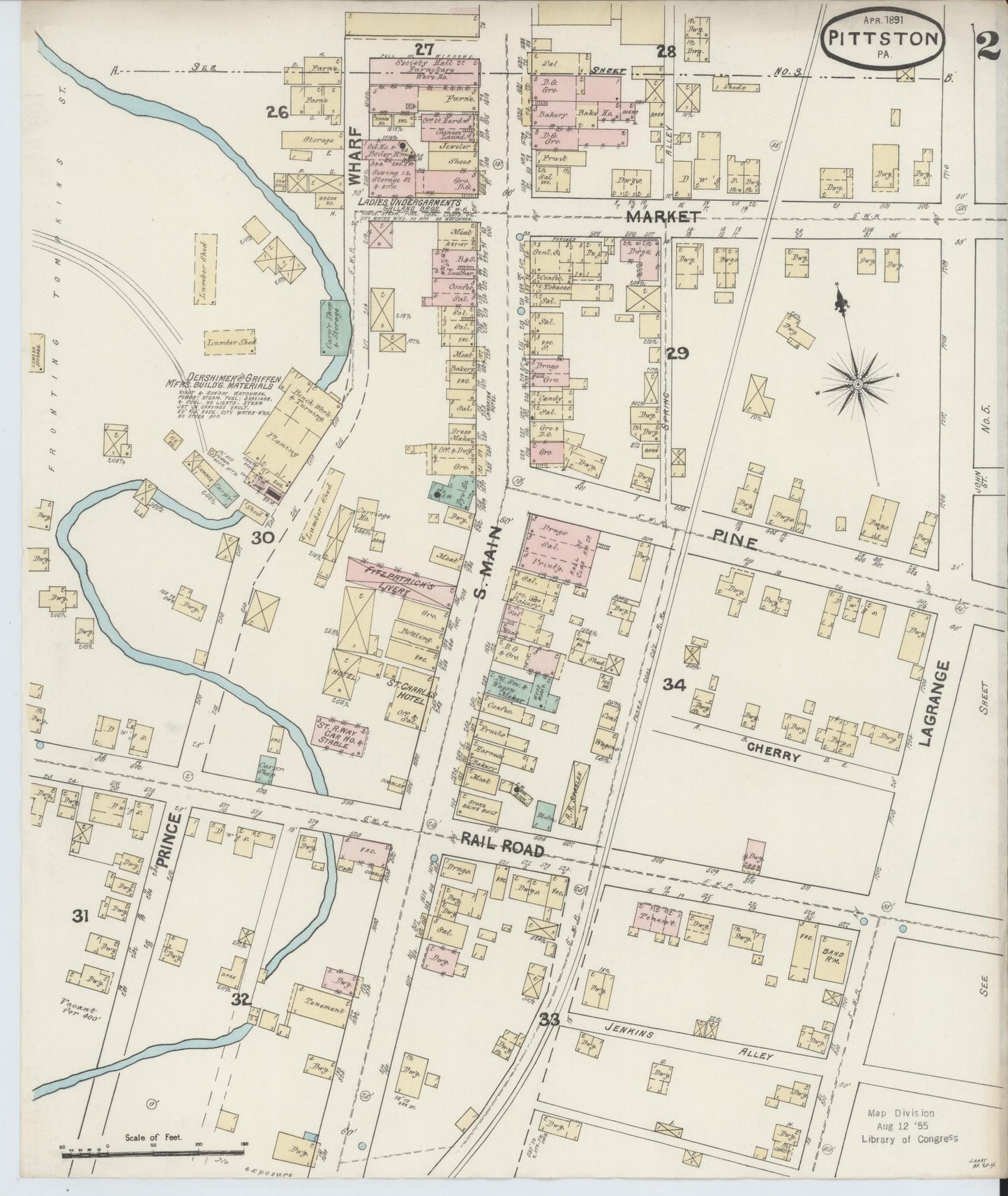Sanborn Fire Insurance Map from Pittston, Luzerne County, Pennsylvania (1891), Sheet #0002 - Complete Map Set gallery image, historic Sanborn map, vintage wall art, Pennsylvania Pennsylvania