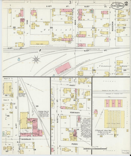 Sanborn Fire Insurance Map from Vincennes, Knox County, Indiana (1897), Sheet #0002 - Historic Sanborn Fire Insurance Map Print, vintage old map wall art, antique decor, genealogy gift, Indiana Indiana map