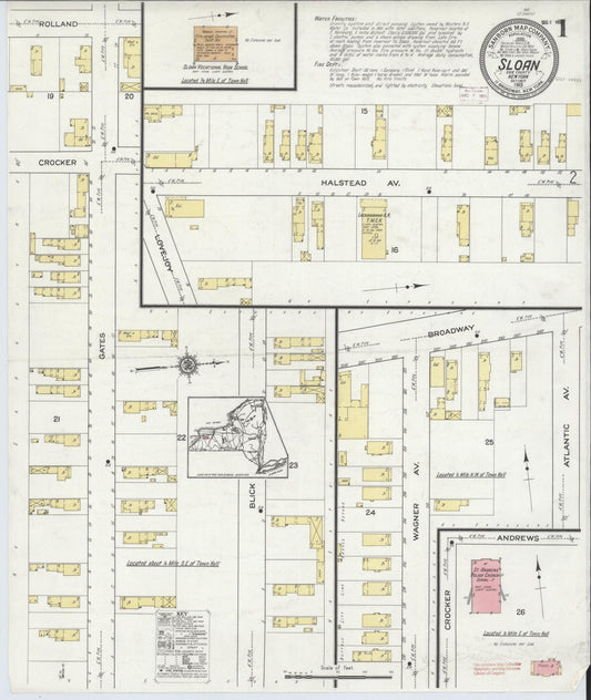 Sanborn Fire Insurance Map from Sloan, Erie County, New York (1915), Sheet #0001 - Historic Sanborn Fire Insurance Map Print, vintage old map wall art, antique decor, genealogy gift, New York New York map